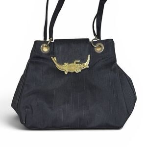 VINTAGE Tango Creations Black Gold Alligator Clasp Shoulder Bag